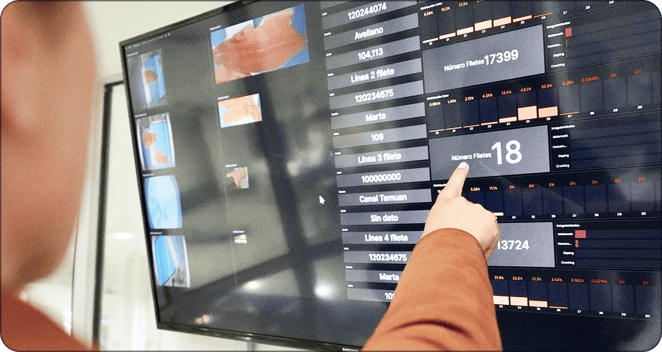Dashboard Q-Scan con distribución de defectos y color en filetes